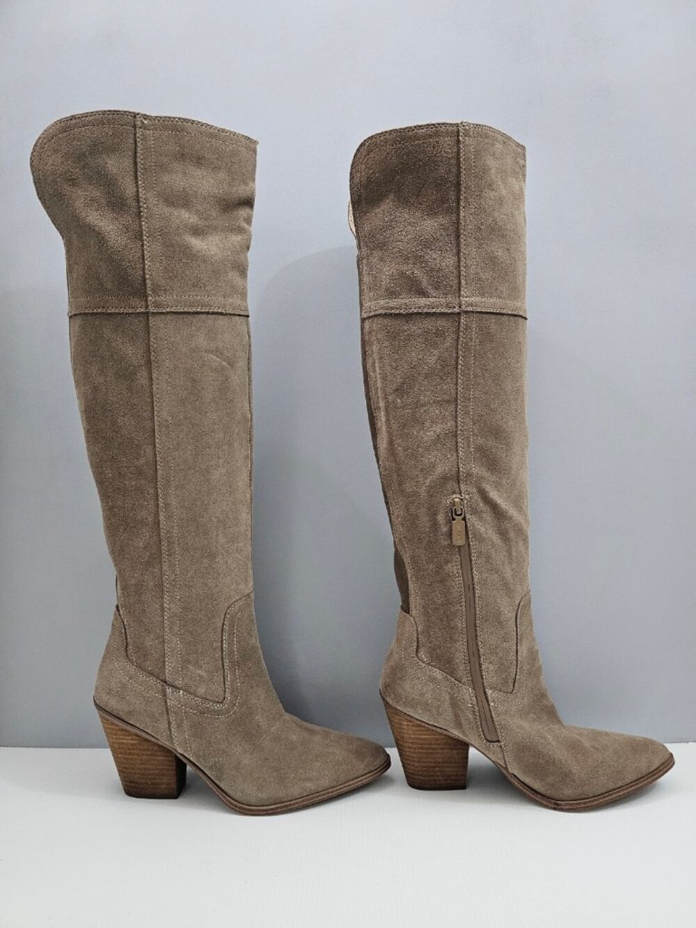 Blondo Windie Waterproof Over The Knee Boots Womens 9 Taupe Suede Block Heel - Picture 4 of 15